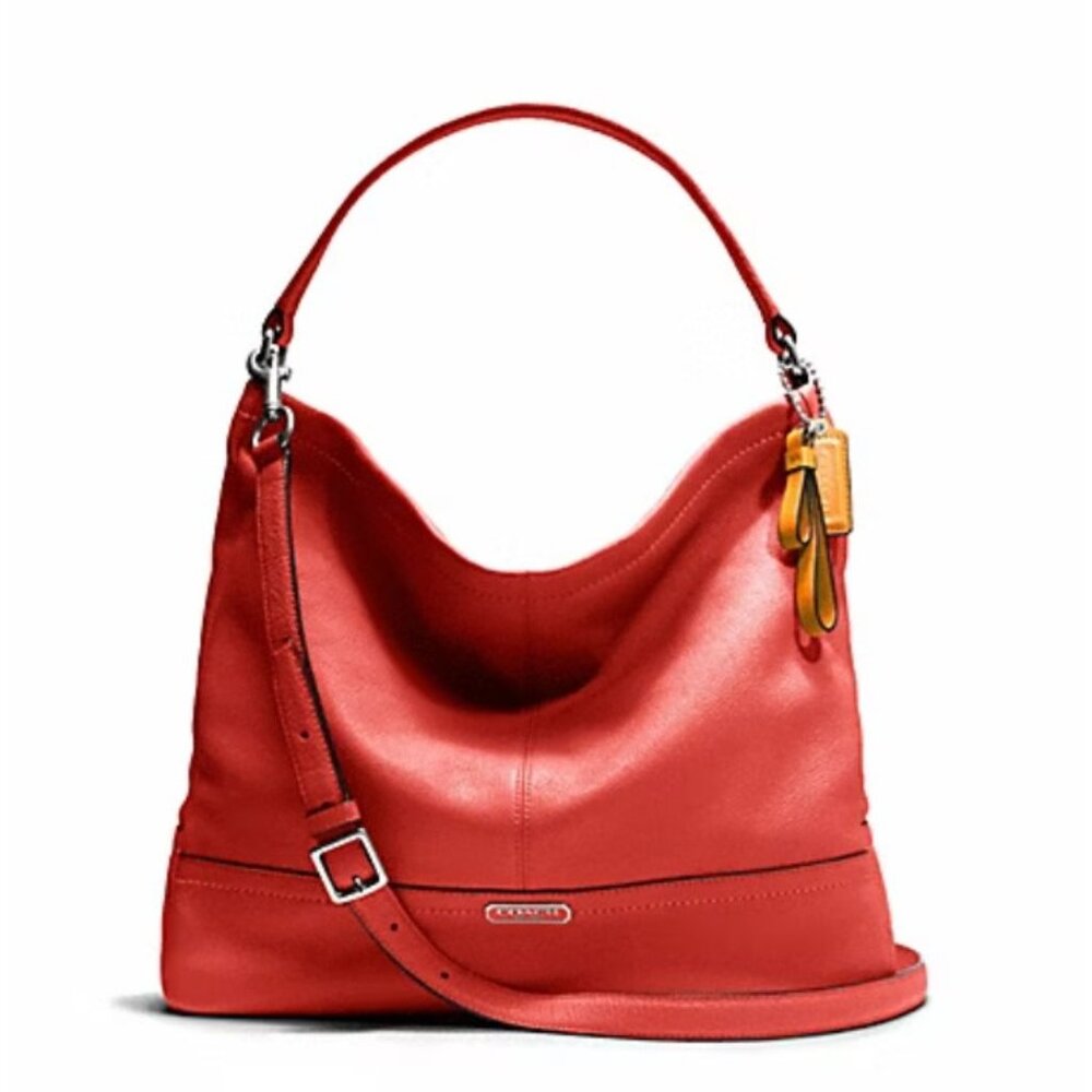 Coach Park Pebble Leather Hobo Shoulder Bag Purse Zip Top F23293 Red Large